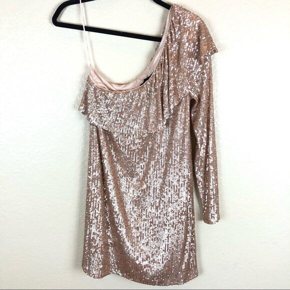 NWT Zara Blogger Sequin Ruffle One Shoulder Dress. - Picture 10 of 14